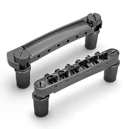 MAXCHEER A Set of String Saddle Tune-O-Matic Bridge & Tailpiece For GB LP Style Electric Guitar (Black) - color: Black
