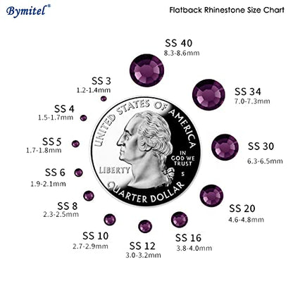 Bymitel 7200 Pieces 6 Mixed Sizes Glue Fix on Glass Rhinestones Round Crystal Gems Flatback for DIY Jewelry Making with one Picking Pen(6-Sizes 7200PCS, Amethyst) - color: Amethyst, size: 6-SIZES 7200PCS