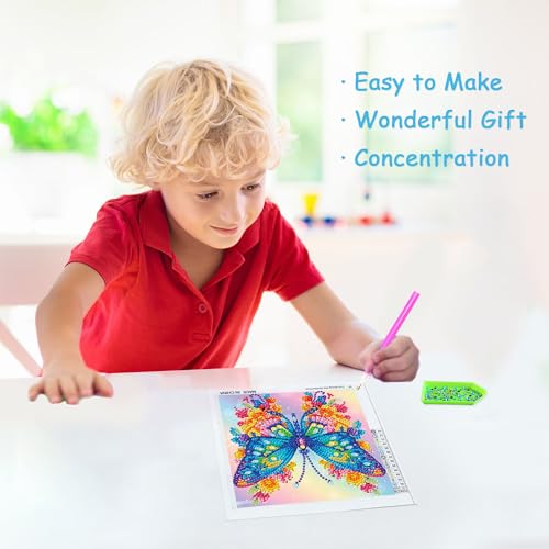 Libfx Diamond Art Kits for Kids with Frame Diamond Art for Girls Boys Beginners Arts and Crafts Birthday Gifts (Butterflr-2) - color: Butterflr-2
