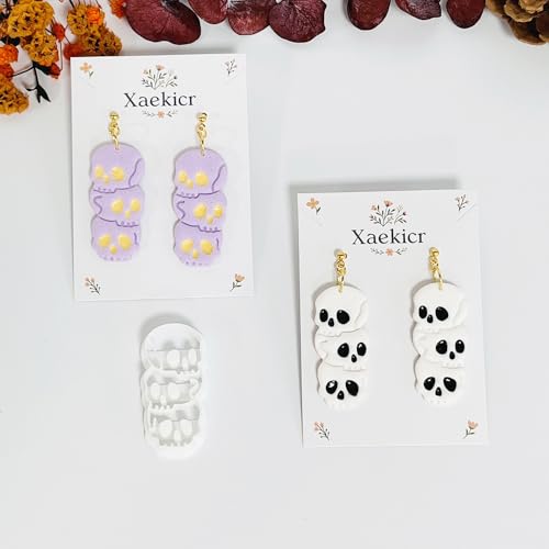 Xaekicr Halloween Skull Polymer Clay Cutters – 3-Stacked Skull Shape Clay Earring Cutters for DIY Jewelry, Polymer Clay Molds, Clay Tools – Halloween Cookie & Earring Making Supplies - color: P color
