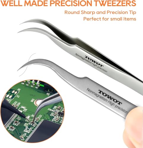 Precision Tweezers, Stainless Steel Pointed Tweezers for Craft, Electronics, Soldering, Experimental Work, Jewelry-Making, Industrial Tweezers, by TOWOT - size: 135mm