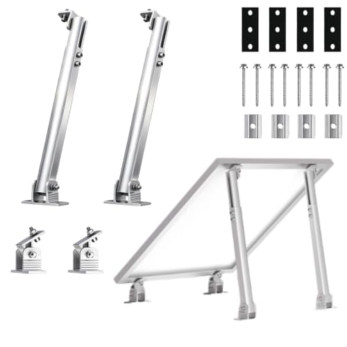 Adjustable Solar Panel Tilt Mount Brackets, Aluminum Alloy Solar Panel Mounting Kit for 50W-400W Panels, Heavy Duty Solar Panel Stand for Roof, RV, Boat, and Off-Grid Ground Mount (1, Silver)