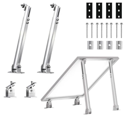 Adjustable Solar Panel Tilt Mount Brackets, Aluminum Alloy Solar Panel Mounting Kit for 50W-400W Panels, Heavy Duty Solar Panel Stand for Roof, RV, Boat, and Off-Grid Ground Mount (1, Silver)
