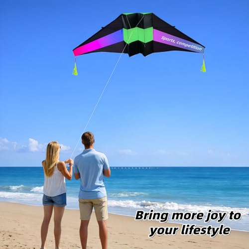 118.1-inch Giant Box Kite Adult Size Kite with Tassel Tail and 300-foot Flying Line | Perfect for Beach and Park Fun | Ideal - color: Black, green, and pink