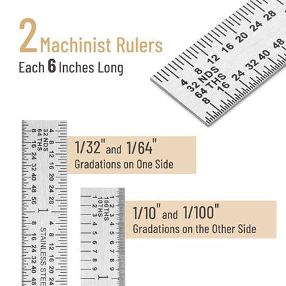 Mr. Pen- Machinist Ruler, 6 Inch, 2 Pack, Stainless Steel Imperial - style: 6 inch, 2 Pack 1/10-1/100 Graduation