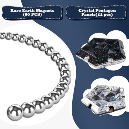 Magnetic Fidget Sphere Magnets Balls - Crystal Black Holographic Glitter - Magnet Fidgets Toy - 12 Piece Set - Creativity Beyond Imagination, Inspirational, Recreational, Desk Toys for Adults - color: Crystal Black Glitter