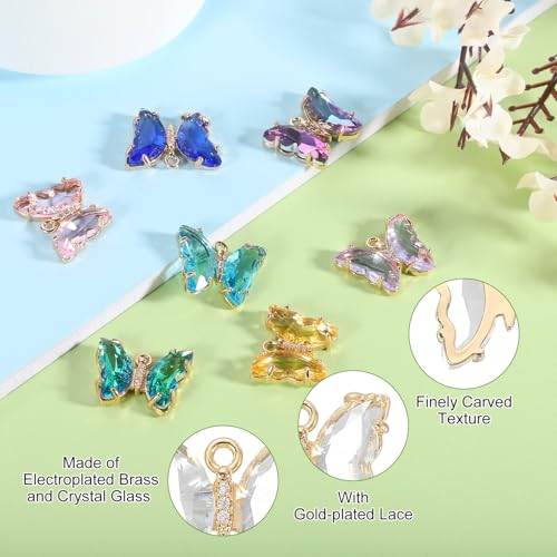 uxcell Crystal Gold Plated Butterfly Charm, Brass Zircon Charm Pendant - color: White, size: 19x15mm