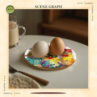 Leatrice 8 Pcs Diamond Art Coasters Small Diamond Painting Kits for Adults - color: AA Chicken