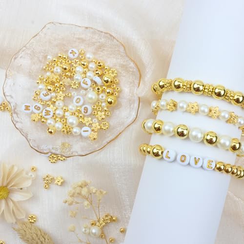 Hpebl Ivory Pearl Bracelet Beads Kit Gold Beads for Bracelets for Adult - color: 03-Gold & Off-White