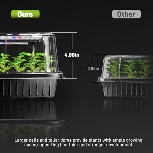 Mulctun 120-Cell Seed Starter Tray with Grow Light, Seedling Starter Trays with 4.08" Humidity Dome, Self-Watering Plant Germination Trays,Seed Starter Kit for Seeds Growing (Black) - size: 2 Pcs