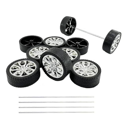 10PCS Toy Car Wheels Model Car Rubber Tire Wheels with 5PCS Shaft Round Axles for for DIY Model Toy RC Car Truck Robot Wheel Replacement Accessories (2.5x45mm) - style: 2.5x45mm