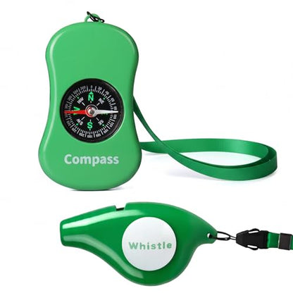 Explorer Kit Compass| Essential Outdoor Adventure Gear (Compass & Whistle Included) | Develops Sense of Direction. - color: Green-com&whistle