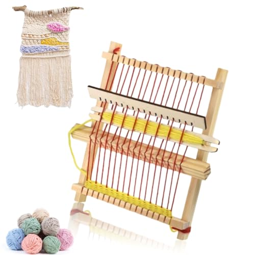 Cyrank 4pcs Weaving Loom Kit, Small Wooden Weaving Loom for Beginners Wooden DIY Rectangle Multi-Craft for Adults Lovers