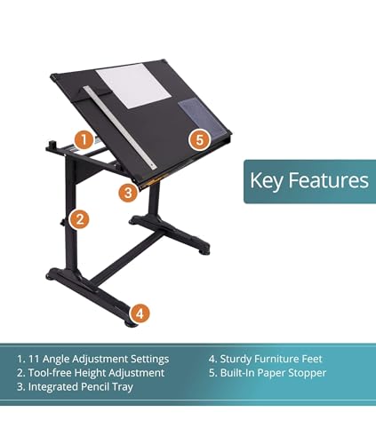 Stand Up Desk Store Adjustable Height and Angle Drafting Table Drawing Desk with Large Surface (Black Frame/Black Top, 40" W X 26" D) - color: Black/Black