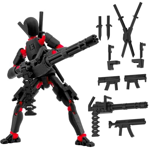 Gatling Gun Titan 13 Action Figure Set【Assembled】, Robot T Action Figure 3D Printed Dummy 13 Action Fidget Toys Figure Articulated, Lucky 13 for Collectors Desktop Decorations (Red-Black) - color: Red-black