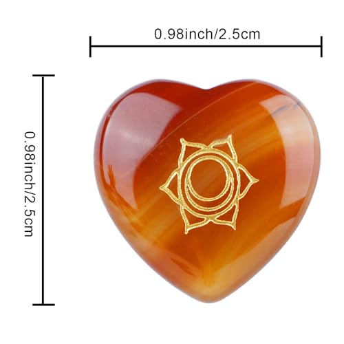 TGS Gems 7pcs Chakra Heart Crystal Stones Natural Reiki Healing Crystals Gemstones with Engraved Chakra Symbol Chakra Stone Kit for Meditation Crystal