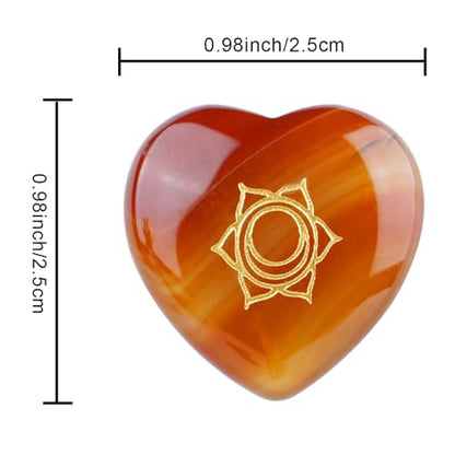 TGS Gems 7pcs Chakra Heart Crystal Stones Natural Reiki Healing Crystals Gemstones with Engraved Chakra Symbol Chakra Stone Kit for Meditation Crystal