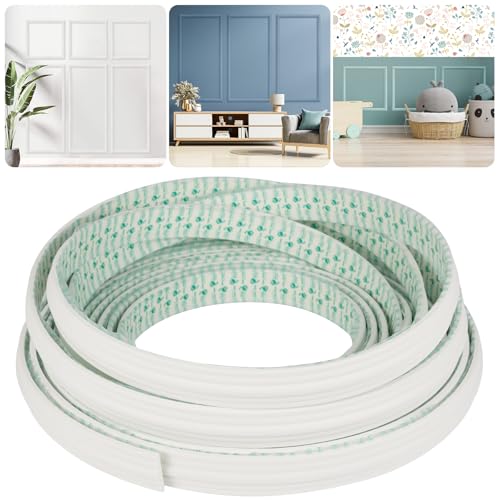 Peel and Stick Wall Molding Kit, 49.2FT x 1.50" Wide EVA Flexible Trim for Interior Walls Projects, Self-Adhesive Paintable Crown Molding for Wainscoting Panels and Large Decorative Wall Panels - size: 49.2FT x 1.5'' W