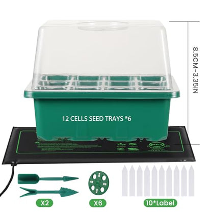 Seed Starter Trays with Grow Lights and Heat Mat, 72 Cells Seed Starter Kit with Lights, 3 Lighting Mode, 4 Timing Set, Germination Kit for Seed Starting Trays with High Humidity Control Domes - color: Green