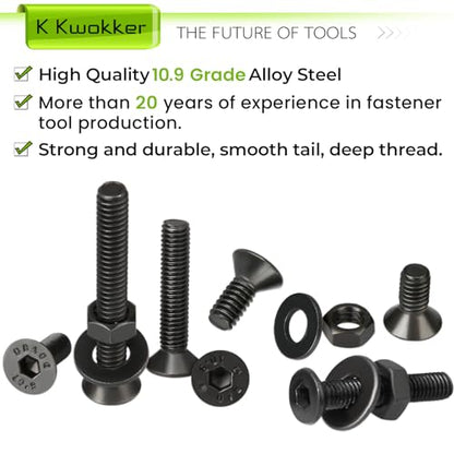 1023Pcs M3 Screw Assortment 13 Lengths 4mm to 40mm, Hex Socket Flat Head 10.9 Alloy Steel Nuts and Bolts Assortment Kit, Metric Machine Screws and Nuts, Washers, Black - size: C. M3