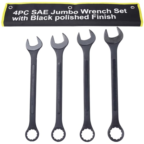 Jumbo Combination Wrench Set, SAE 2-1/8'', 2-1/4'', 2-3/8'', and 2-1/2'' Extra Large 4-Piece Open-End Wrench Set, Storage Bag Included, Black Oxide Finish - color: Sae - 4 Piece