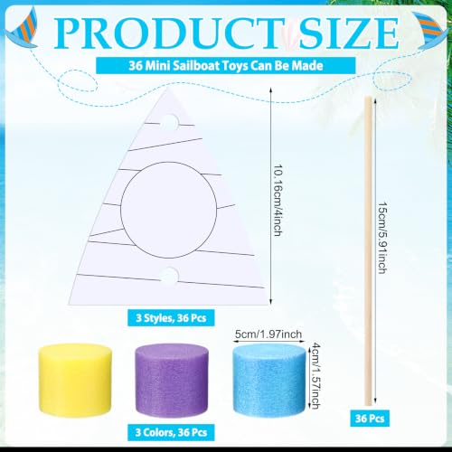Soulchen 36 Pcs DIY Boat Craft Kit Coloring Paper Craft Kit DIY Paper Sailboat Crafts Set with Foam Noodles Dowels for Summer Activities Camp Birthday Carnival Party Gifts