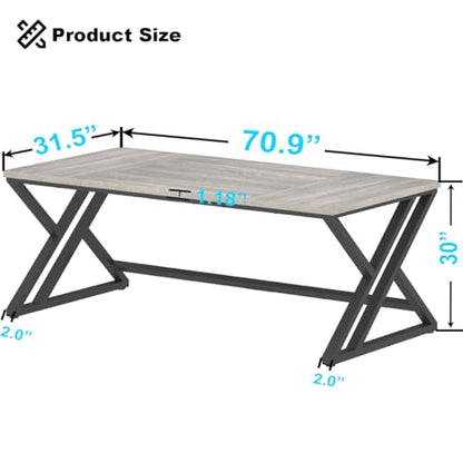 LVB 70.8" Long Office Desk, Modern Large Wood Metal Computer Desk Grey Oak - color: Light Grey Oak, size: 70 Inch