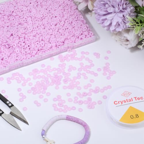 4000pcs Light Purple Clay Beads,6mm Heishi Bead Polymer Flat Round Disc Bulk Beads for Jewelry Making,DIY Friendship Bracelet and Necklace Craft - color: Light Purple