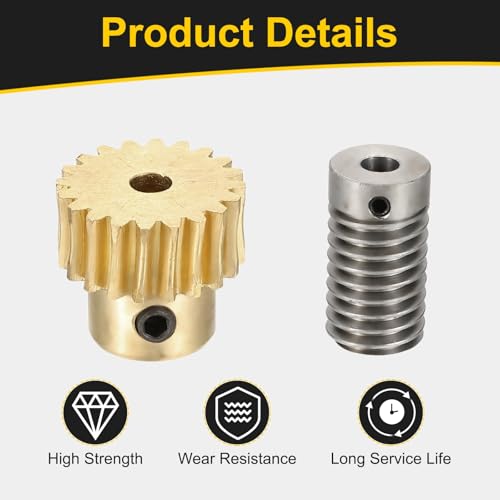 uxcell Worm Gear Set 20T 0.8 Module 1:20 Reduction Rate, Right Rotation Drive Gear Box Wheel Reduce Transmission Part (Brass Gear-4mm Bore, 1045 Steel Rod 6mm Bore) - size: Gear-4mm, Rod-6mm Bore, style: 0.8M-20T