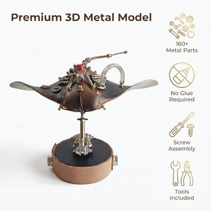 3D Metal Puzzles Model Kits for Adults Steampunk Mechanical Manta Ray 160+ Parts 2-3 Hours Build Screw Assembly Unique Desk Decor Birthday Gift for Father Husband(Stingray) - style: Stingray