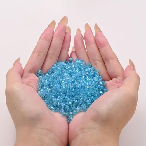 1000pcs 4 mm Bicone Crystal Beads Faceted Crystal Glass Beads Bulk for Jewelry Making DIY Necklace Bracelet Earring (Aquamarine AB Color) - color: Aquamarine AB