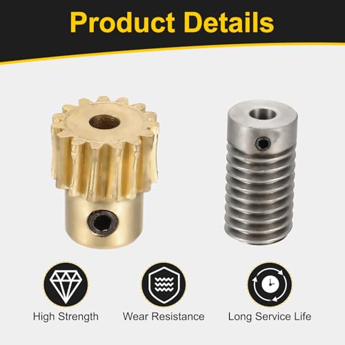 uxcell Worm Gear Set 15T 0.8 Module 1:15 Reduction Rate, Right Rotation Drive Gear Box Wheel Reduce Transmission Part (Brass Gear-4mm Bore, 1045 Steel Rod 6mm Bore) - size: Gear-4mm, Rod-6mm Bore, style: 0.8M-15T