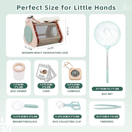 Bug Catcher for Kids Explorer Kit with Insect Observation Cage,Butterfly Net,Magnifying Glass,Compass,Kids Adventure Kit for Backyard & Camping,Outdoor Educational Toy Gift for Girls Boys
