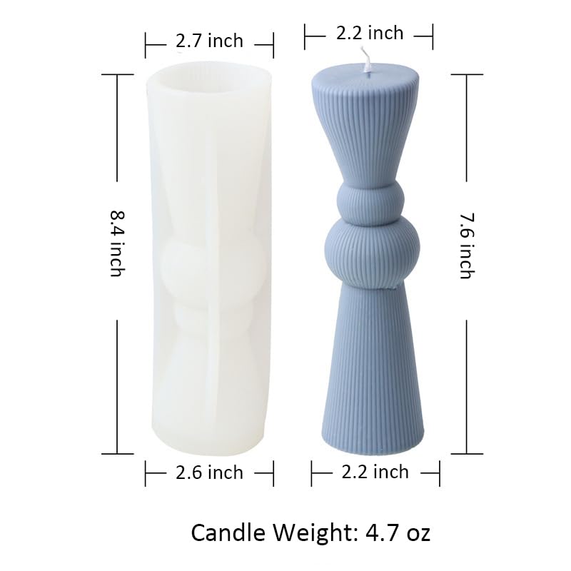 Hourglass Geometric Pillar Silicone Mold Stripe Column Candle Resin Mold- L - size: Hourglass L