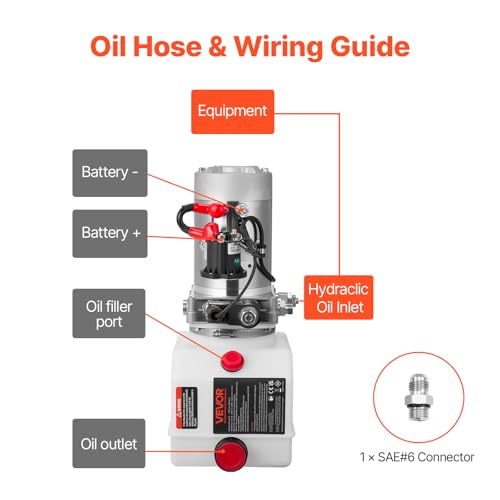 VEVOR 4 Quart Hydraulic Power Unit, Single Acting Dump Trailer Pump, 3200 PSI Max Relief Pressure & 0.91 GPM Flow Rate, DC 12V Hydraulic Pump with Metal Reservoir for Dump Trailer Car Lifting - size: 4 Quart (Plastic), style: Single Acting