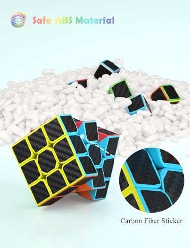 ROXENDA Speed Cube Set - Carbon Fiber Sticker Magic Cube Bundle