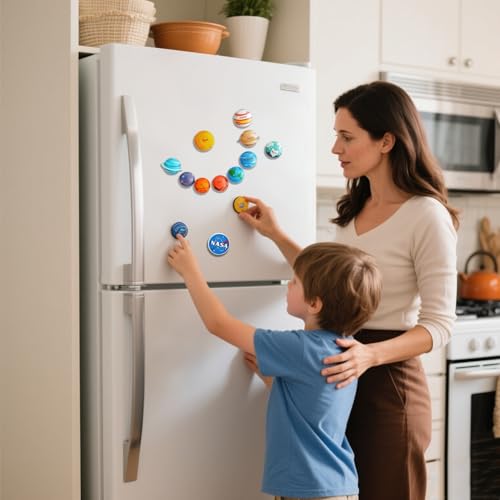 13PCS Space Magnet Set - 3D Solar System Planet Toys with Sun, 8 Planets, Moon, Pluto, Astronaut - Strong Magnets for Fridge, Lockers & Room Decor - Gift Box Included