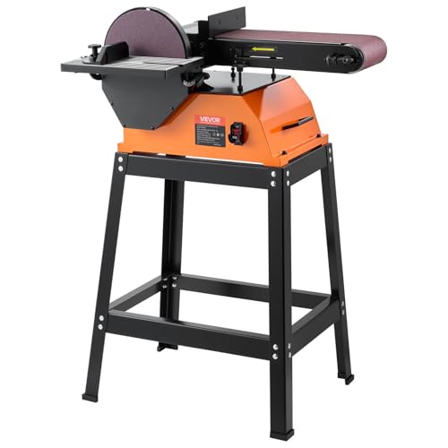 VEVOR Professional Belt Sander with Stand, 9" Disc & 6" x 48" Belt Sander Combo, 800W Sanding Machine with 0-45° Adjustable Worktable for Woodworking, Furniture Refinishing, Knife Sharpening - size: 9" Disc & 6" x 48" Belt Sander Combo