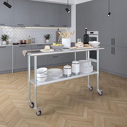 AmGood 18 in. x 60 in. Stainless Steel Work Table with Wheels | Metal Kitchen Food Prep Table | NSF - size: 60 in. Long x 18 in. Deep with Wheels