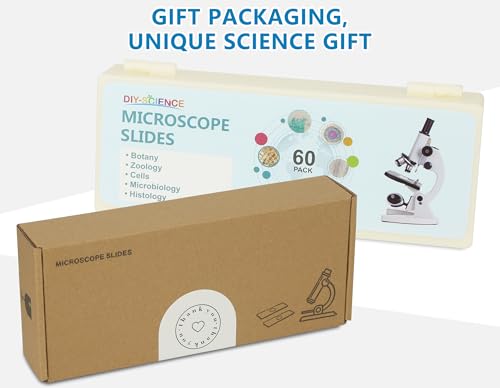 Microscope Slides with Specimens for Kids, 60 Lab-Grade Prepared Microscope Slides, Animal/Plant/Microbe/Tissue Samples, STEM Biology Kit for Homeschool, Classroom Labs & Science Education - size: Ages 8+