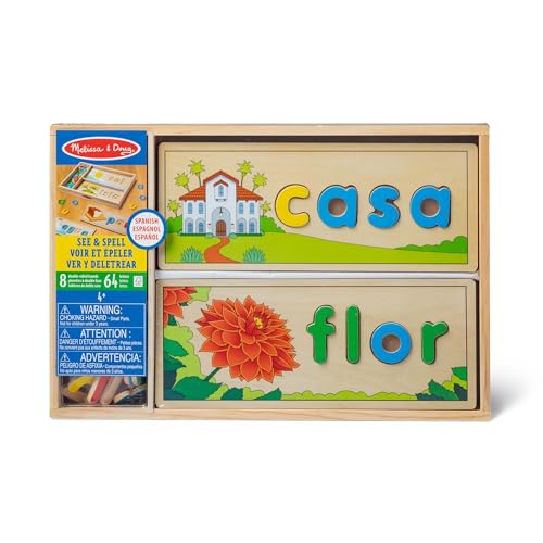 Melissa & Doug Spanish See & Spell Educational Language Learning Toy - FSC-Certified Materials - size: 13.9 x 9.2 x 1.75, style: Spanish