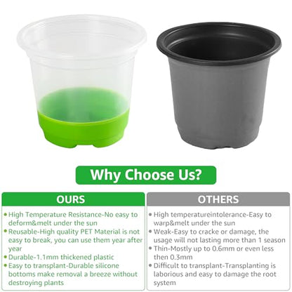MIXC Clear Nursery Pots with Silicone Base, 5-Inch, 30-Pack - color: Green, size: 5 Inch