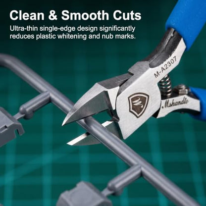 Model Nippers for Beginners, 4.5" Single Blade Flush Cutter for Gunpla Gundam, Ultra-Thin Single-Edge CR-V Steel Sprue Cutter, Non-Slip Grip Hobby Clippers for Plastic Model Kits