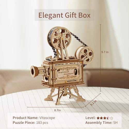 ROKR 3D Wooden Puzzles for Adults- 183pcs Mechanical Model Building Kit Wooden Craft Movie Projector Gift for Adults 14+ (Vitascope)