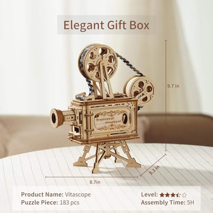 ROKR 3D Wooden Puzzles for Adults- 183pcs Mechanical Model Building Kit Wooden Craft Movie Projector Gift for Adults 14+ (Vitascope)