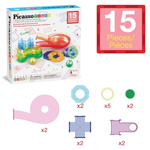 PicassoTiles Magnetic Marble Run Add-On Expansion Pack for Magnet Tile Building Blocks Maze Construction Toy Kit Educational STEM Learning Enhances Creativity Imagination Children Ages 3+ PTG01 - style: Marble Run Add-On Expansion Pack