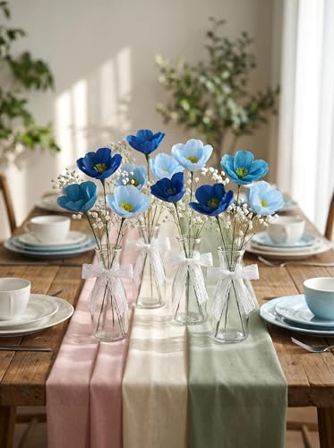 Blue Crepe Paper Poppy Flower DIY Making Kit 24 pcs Easy-to-Make Handcraft Supplies for Beginners & Artisans - color: Blues