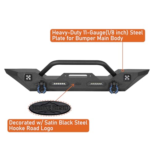 Hooke Road Wrangler JK Rear Bumper with Tire Carrier and Front Bumper Combo Compatible with Jeep Wrangler JK & Unlimited 2007-2018 2/4 Doors
