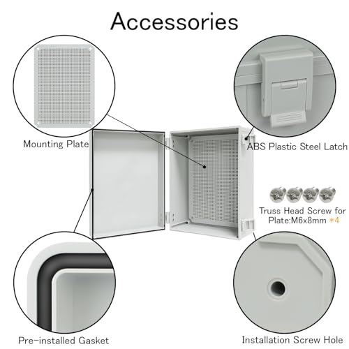 Junction Box IP65 Waterproof Electrical Box Outdoor ABS Plastic Project Box Hinged Shell Universal Enclosure Box with Mounting Plate, Wall Brackets, Cable Glands 15.7" x 11.8" x 7.1" - color: Grey, size: 15.7" x 11.8" x 7.1"