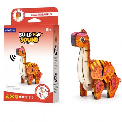 MierEdu Build 'N' Sound 3D Puzzle for Kids, Animal Puzzle with Sound Module, Educational STEM Craft Kit, FSC Paper Model Building Toy Gift for Ages 6+ - color: Brachiosaurus
